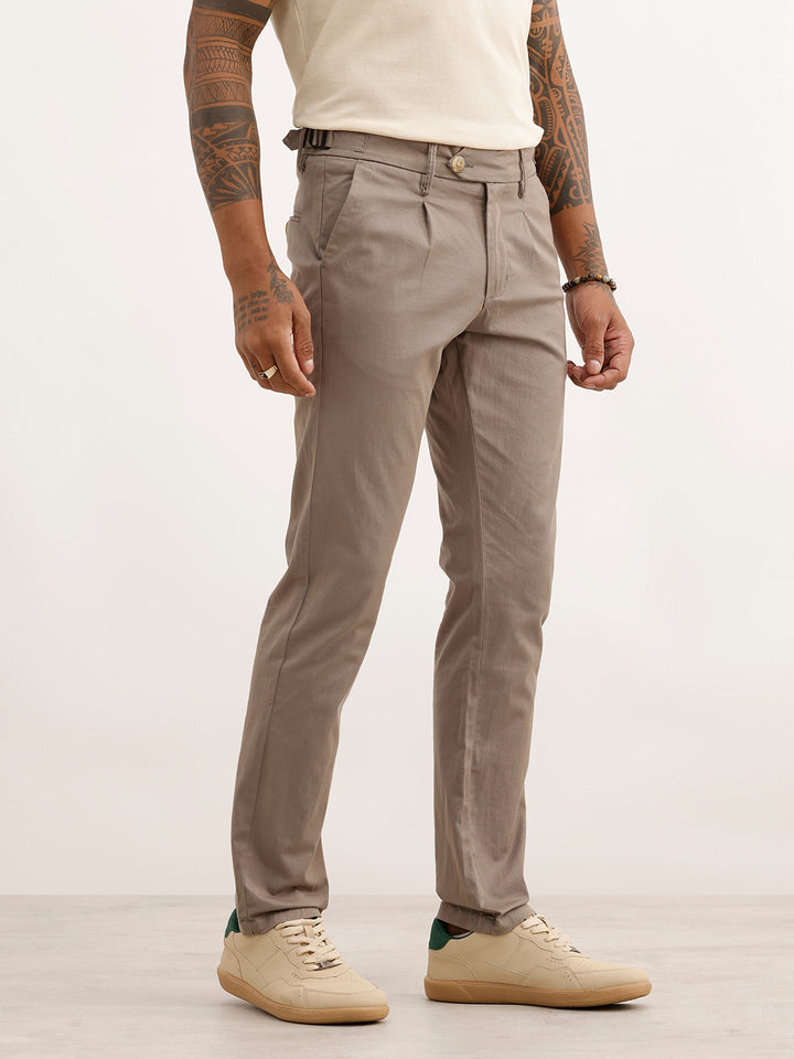 Solid Slim Fit Pleated Trouser | Grey