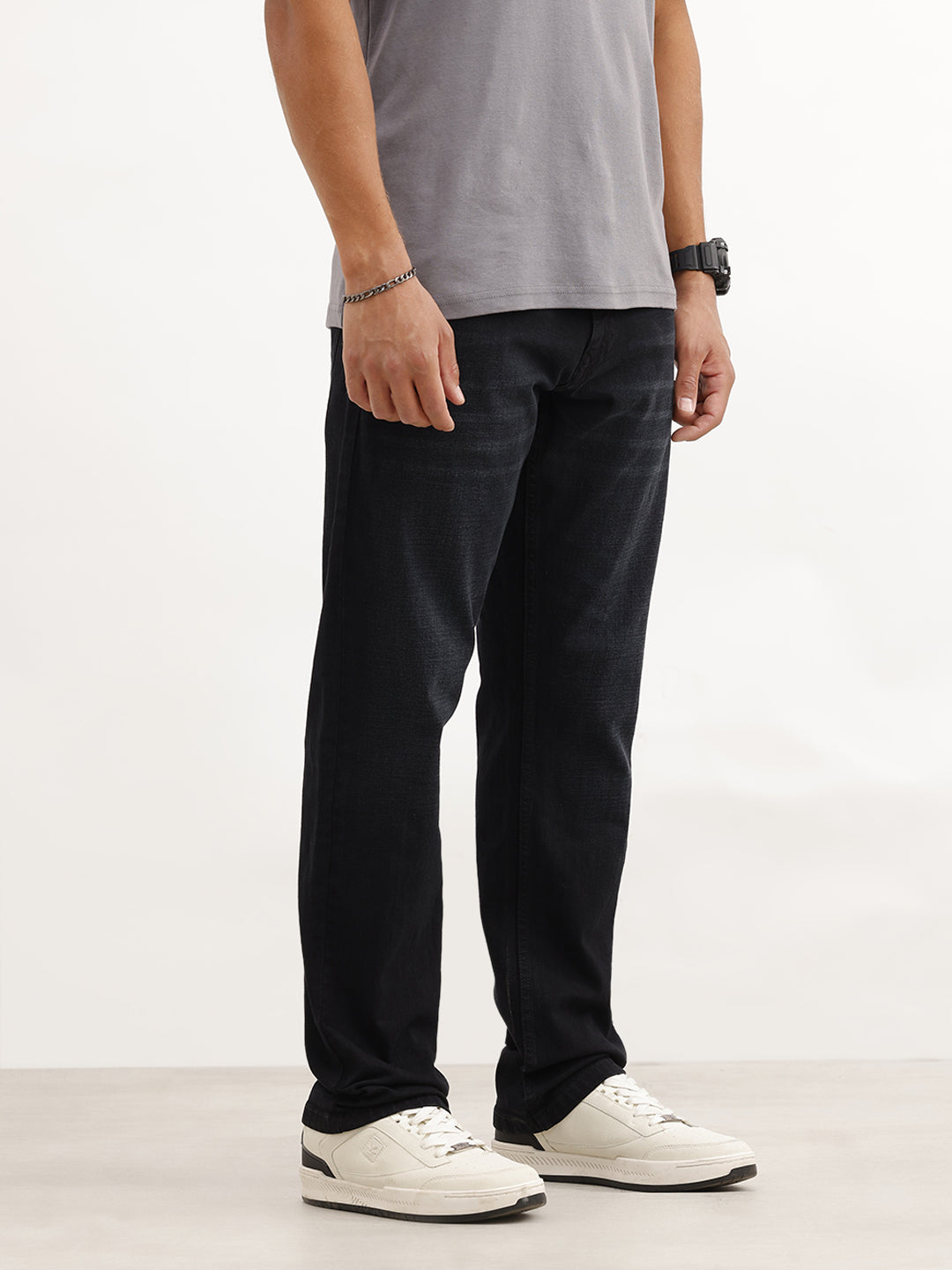Faded Straight Fit Denim Jeans | Black