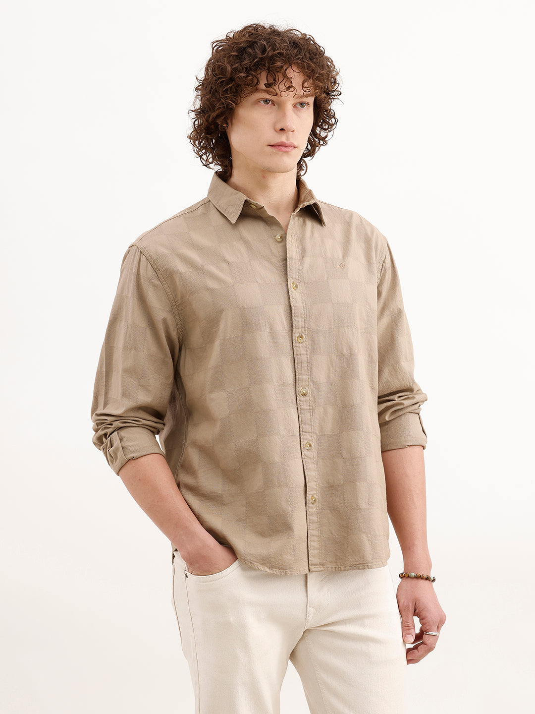Comfort Fit Textured Shirt | Khaki