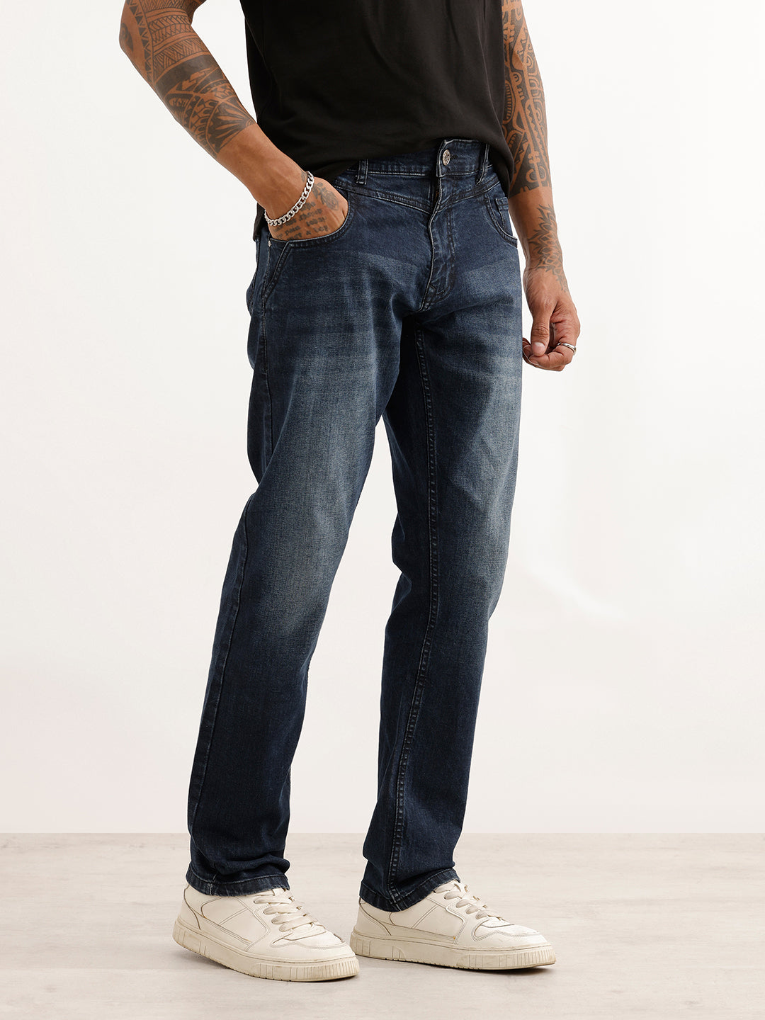 Faded Straight Fit Denim Jeans | Blue