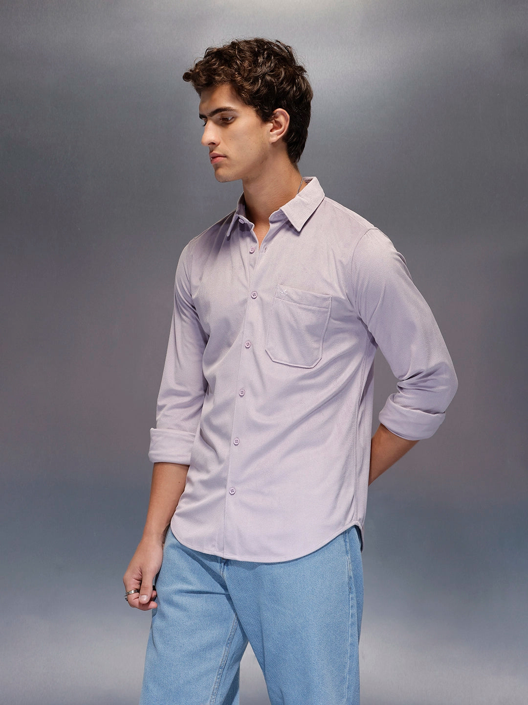 Men's Casual Slim Fit Solid Shirt  |  Purple