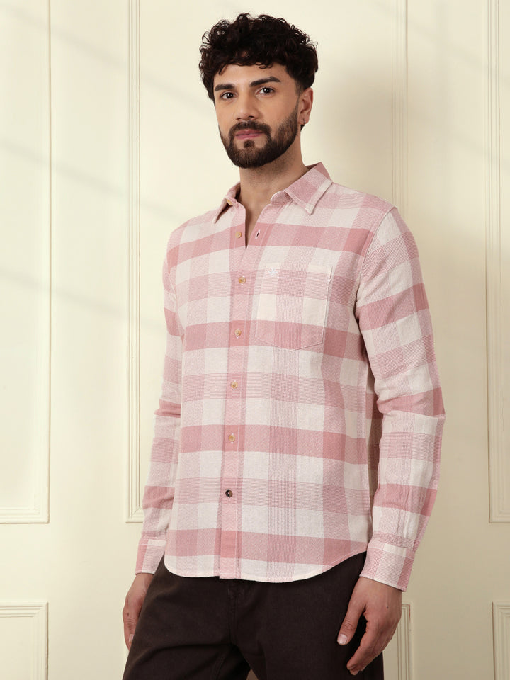 Textured Pastel Checked Shirt | Pink