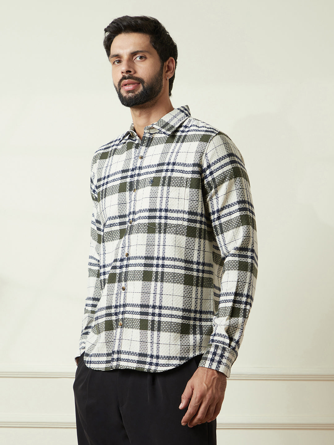 Checked Slim Fit Shirt in Olive