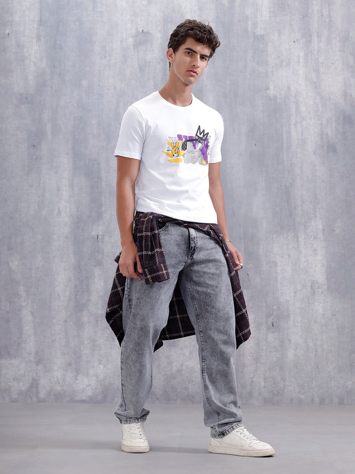 Graffiti Inspired Slim Fit Chest Graphic T-Shirt | White