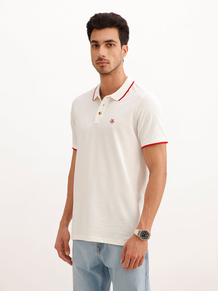 Solid Tipping Collar Polo T-Shirt | White