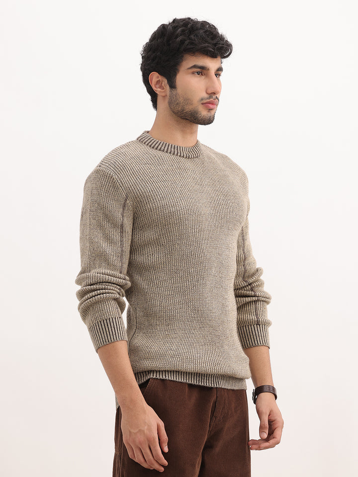 Solid Regular Fit Knitted Sweater | Beige