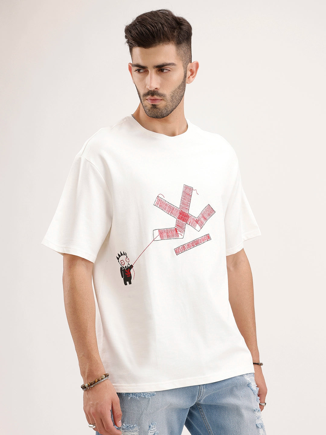 Oversized Fit Embroidered T-Shirt | Off White