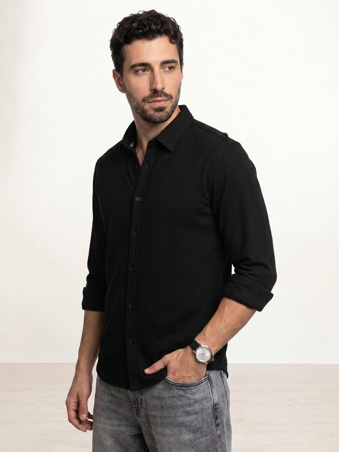 Solid Comfort Fit Full Sleeve Shirt | Black