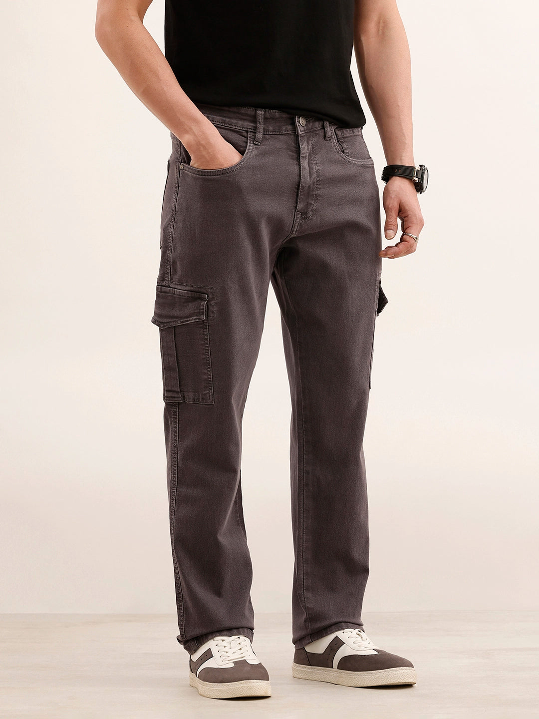 Relaxed Fit Denim Cargo Jeans | Grey