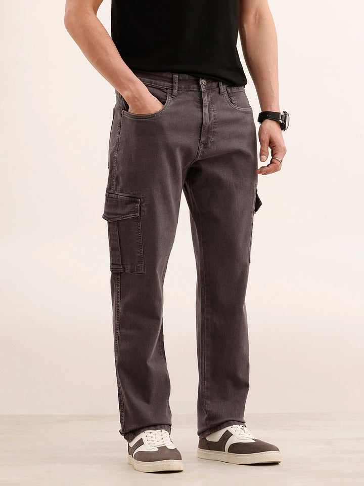 Relaxed Fit Denim Cargo Jeans | Grey