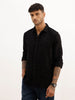 Solid Textured Slim Fit Full Sleeve Shirt | Black