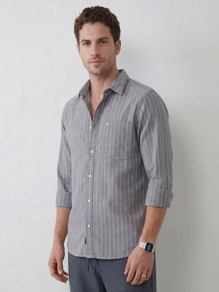 Striped Slim Fit Full Sleeves Shirt | Grey