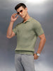 Textured Knit slim fit Polo T-shirt | Olive