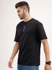 Oversized Embrodered Patch Detail T-Shirt | Black