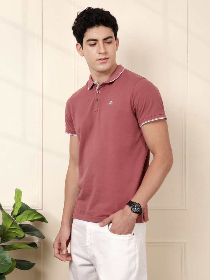 Solid Collar Tipping Polo T-Shirt | Rust