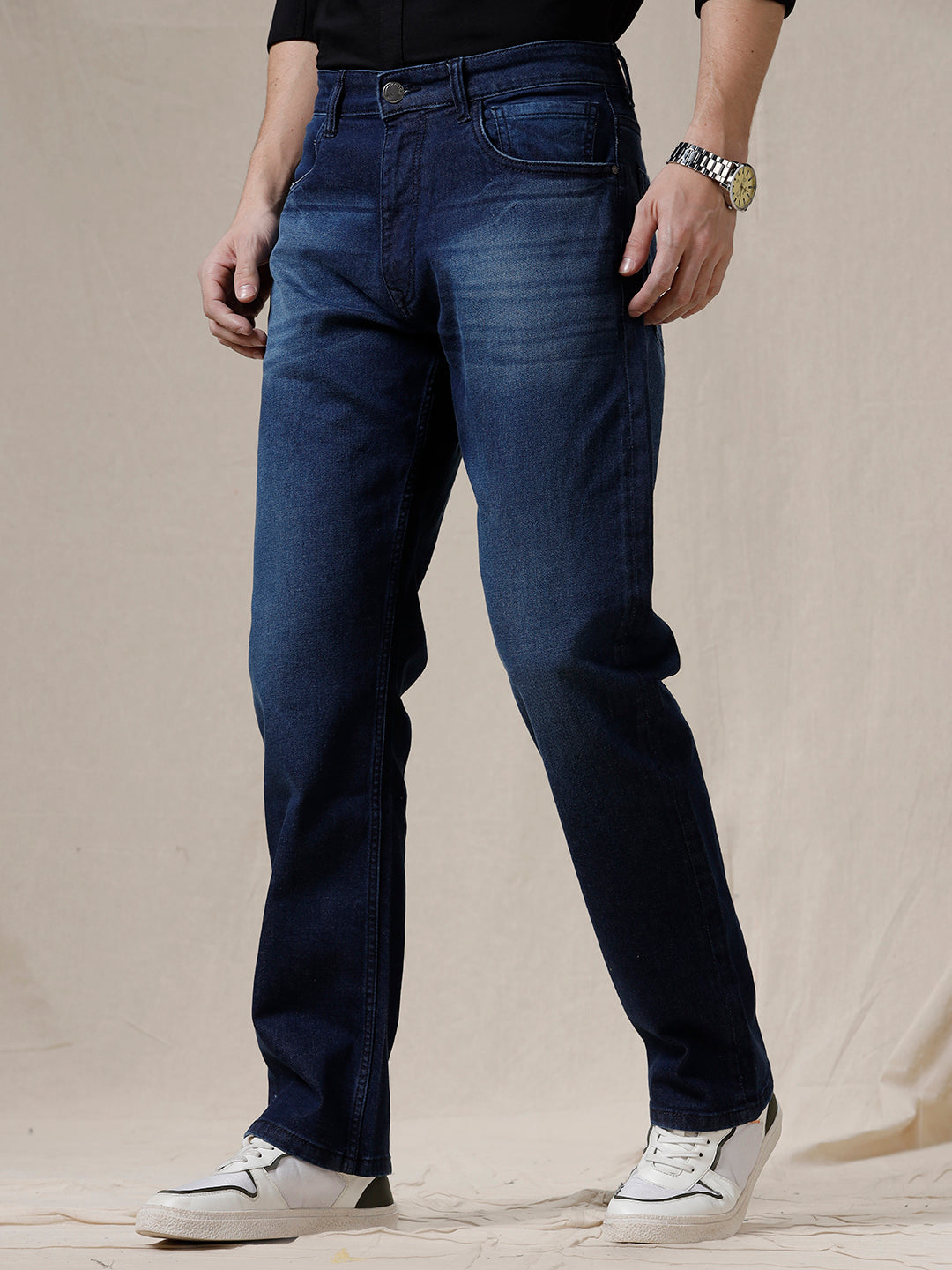 Blue Relaxed Fit Faded Jeans