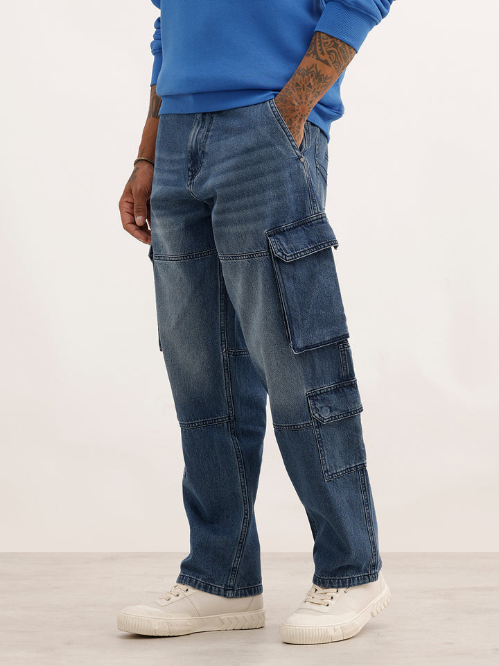 Faded Loose Fit Denim Cargo | Blue