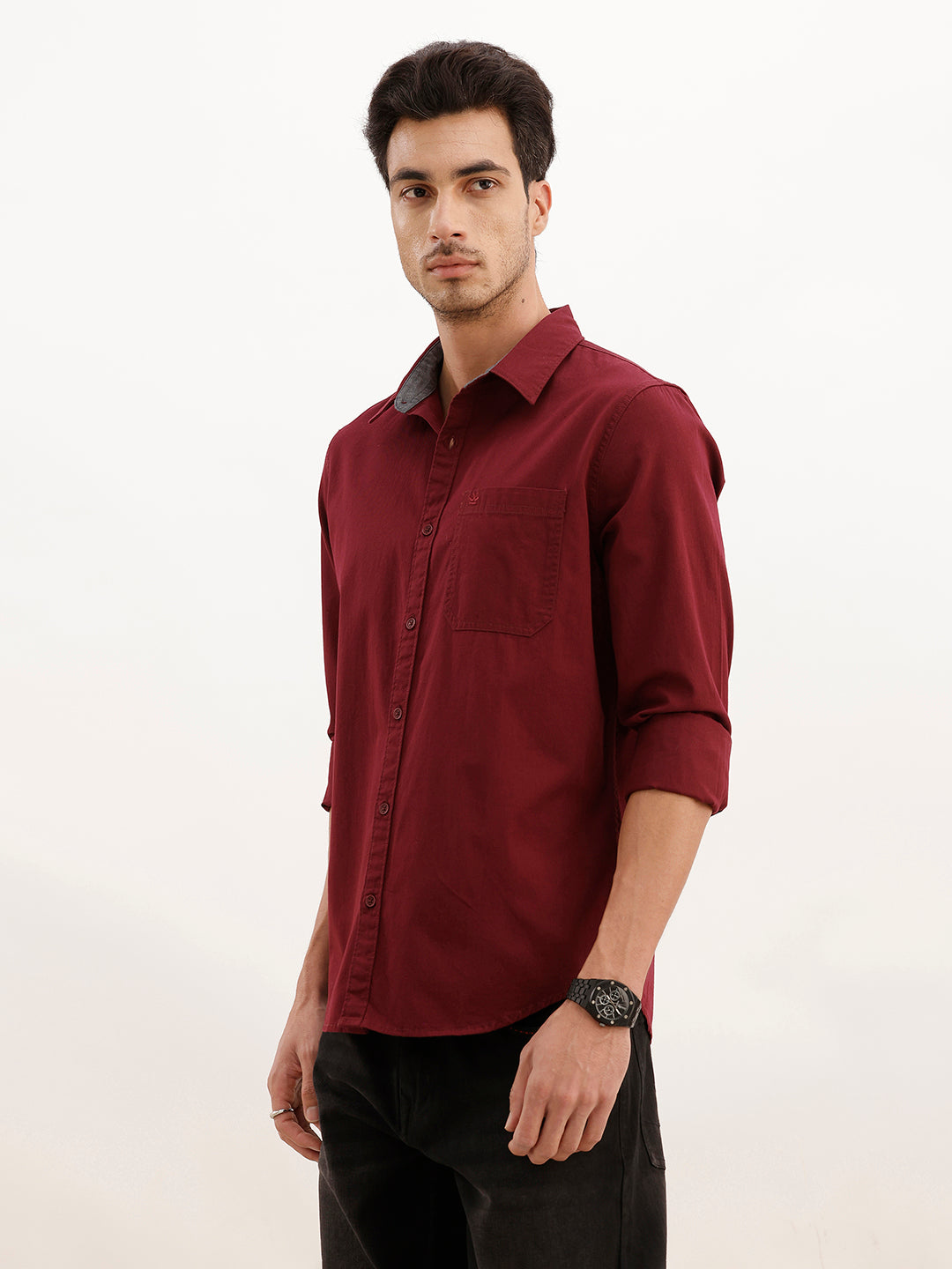 Solid Regular Fit Full Sleeve Shirt | Maroon