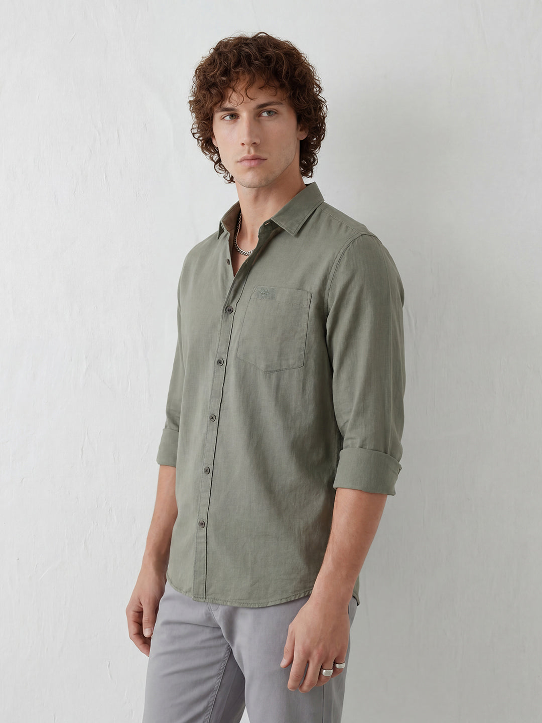 Solid Regular Fit Full Sleeve Shirt | Green