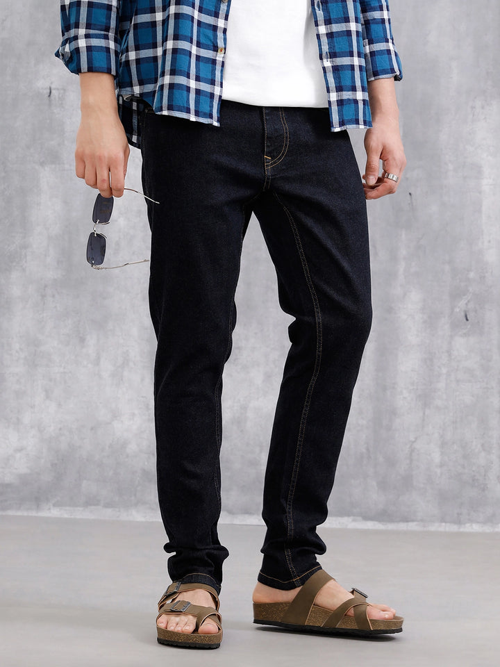 Solid Slim Tapered Jeans | Dark Blue