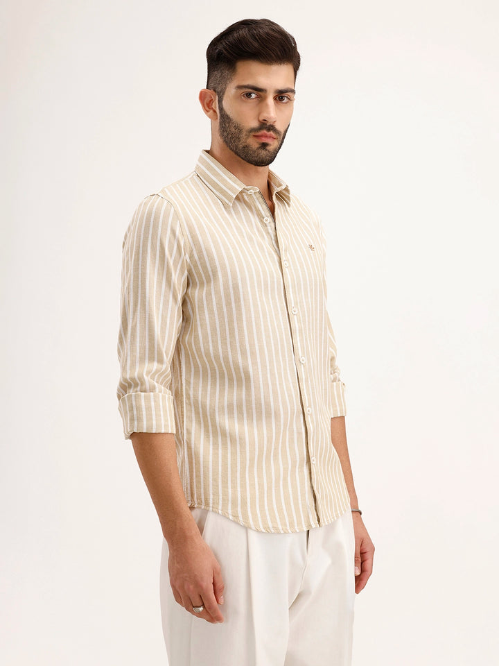 Slim Fit Striped Shirt | Khaki