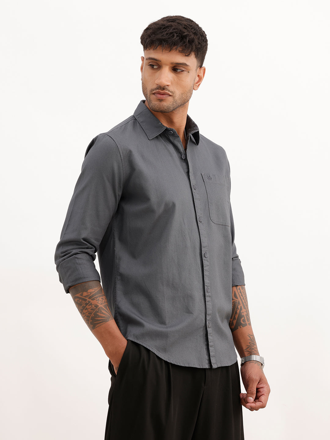 Solid Regular Fit Full Sleeve Shirt | Grey | WWSH0853MAZ