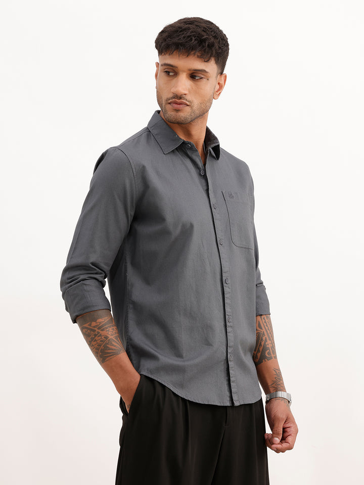 Solid Regular Fit Full Sleeve Shirt | Grey