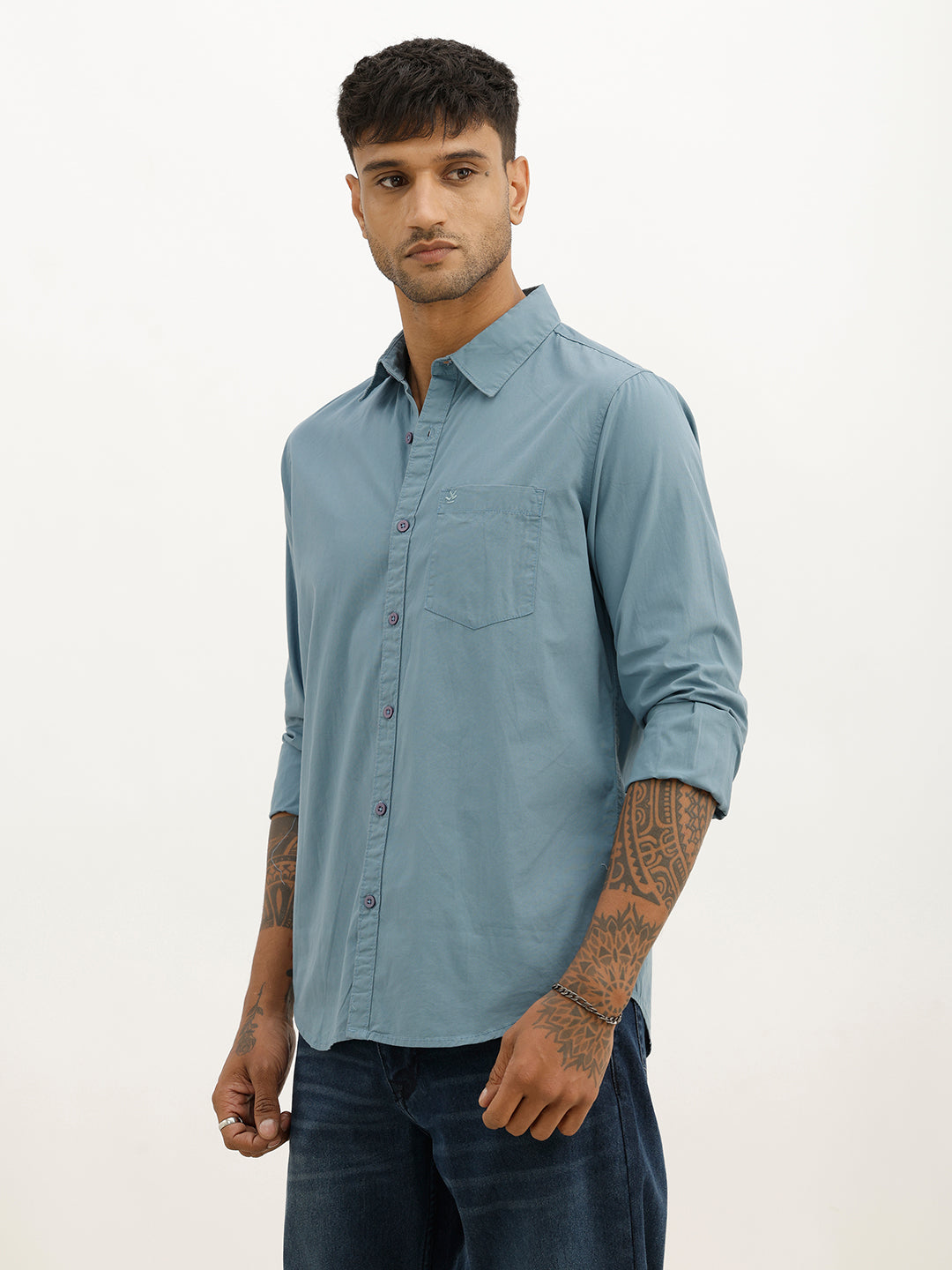 Solid Slim Fit Full Sleeve Shirt | Dark Blue