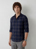 Men's casual checkered pattern slim fit shirt | Navy Blue