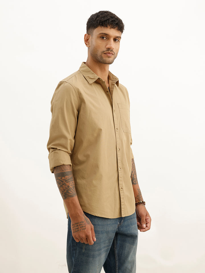 Solid Comfort Fit Full Sleeve Shirt | Beige