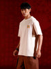 Oversized Black Cotton T-shirt with Graphic Accent | Beige