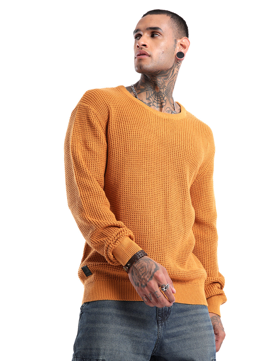 Waffle Knit Mustard Pullover Sweater