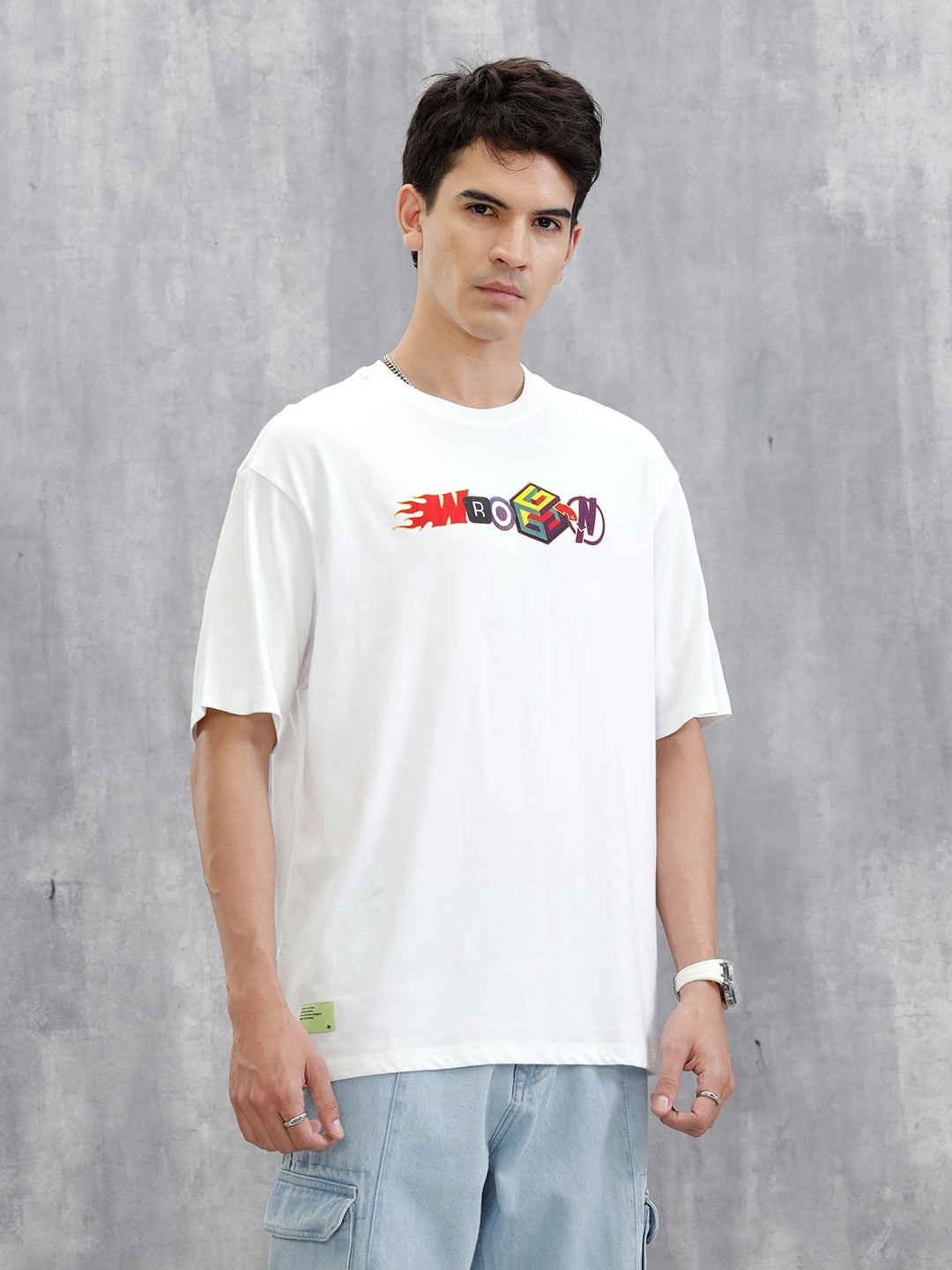 Placement Printed Oversized T-Shirt | White