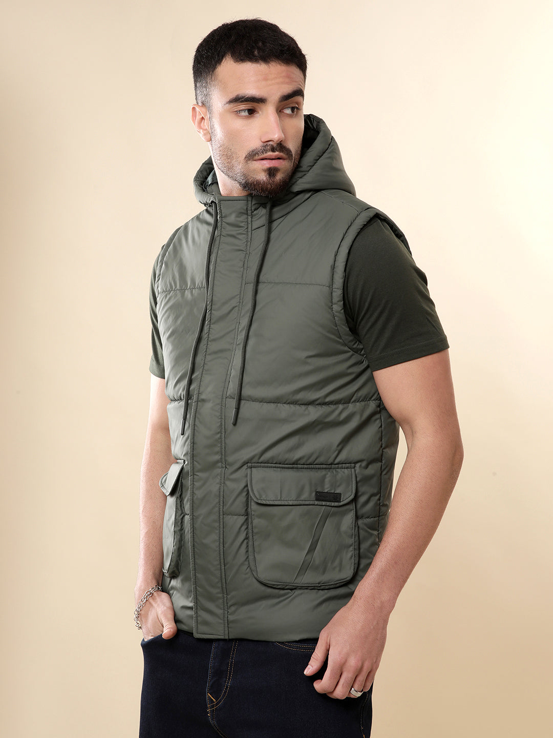 Hooded Olive Puffer Jacket