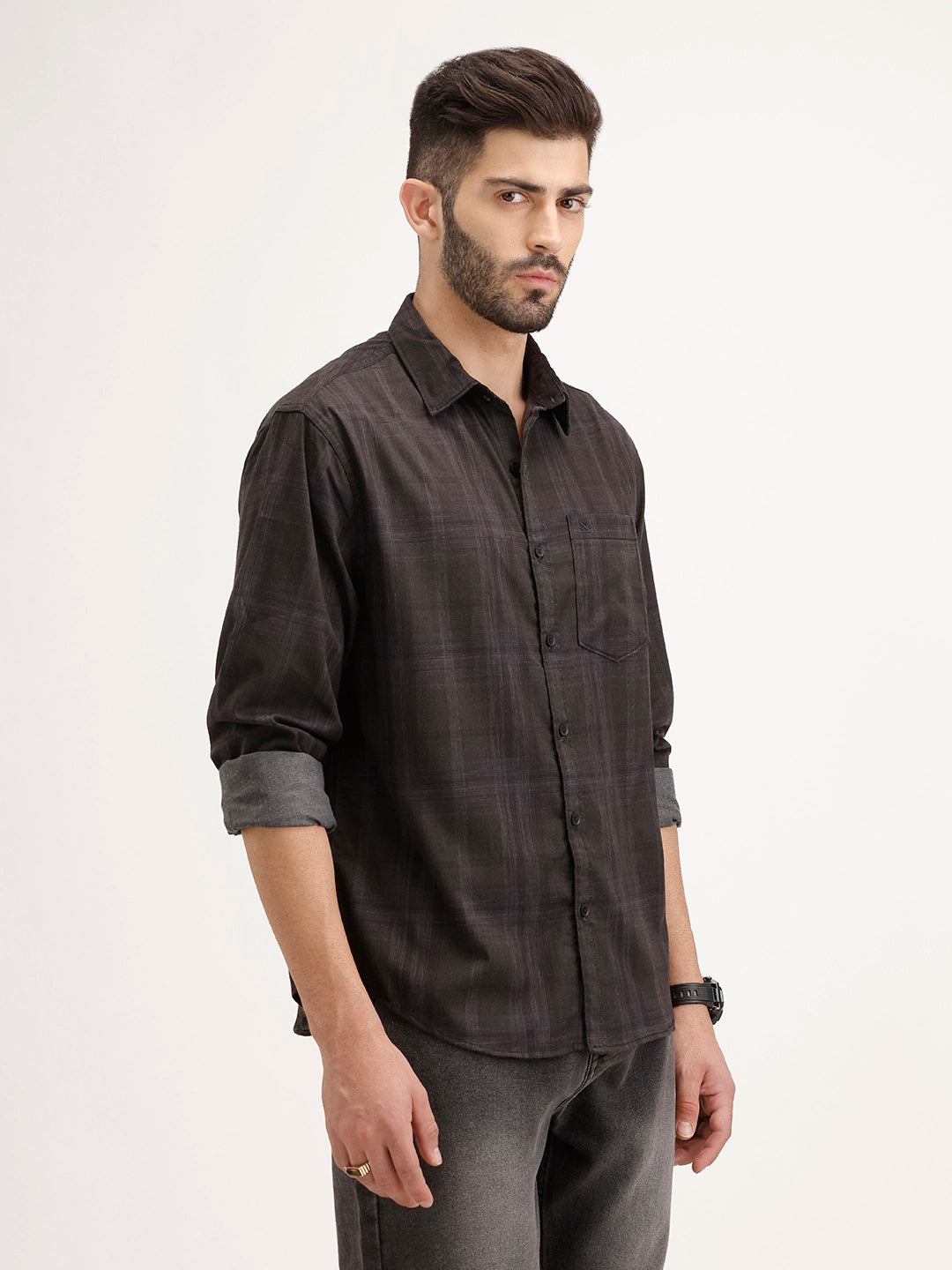 Comfort Fit Checekred Shirt | Black