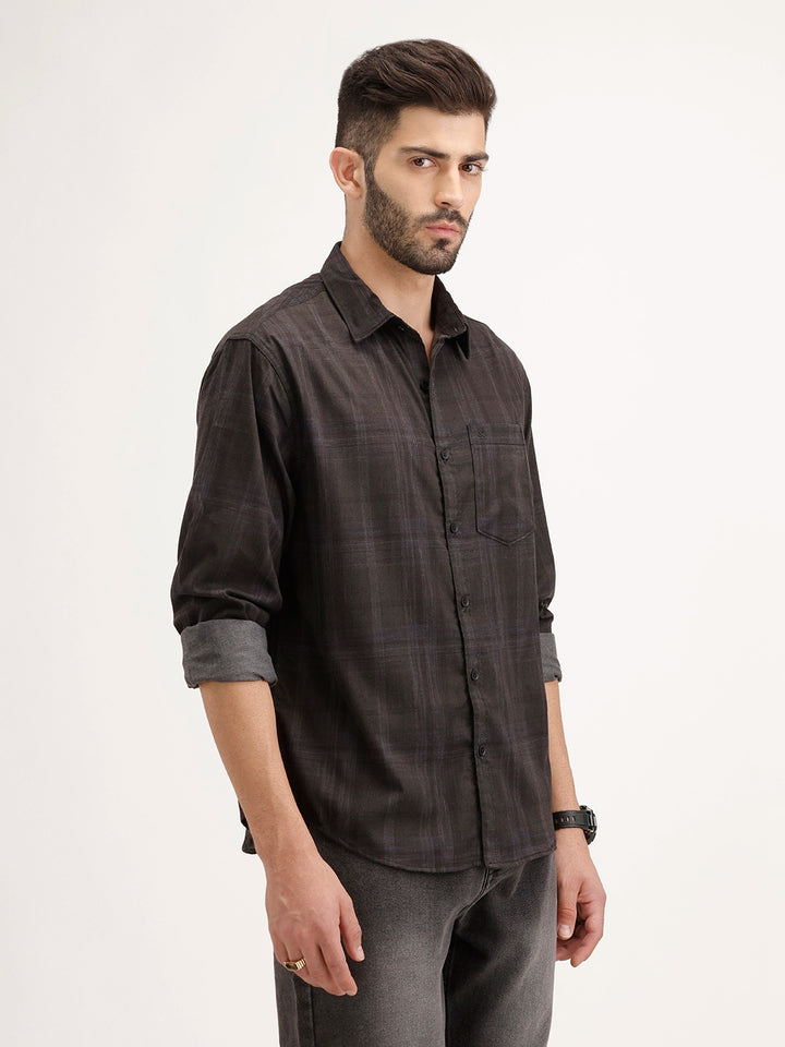 Comfort Fit Checekred Shirt | Black