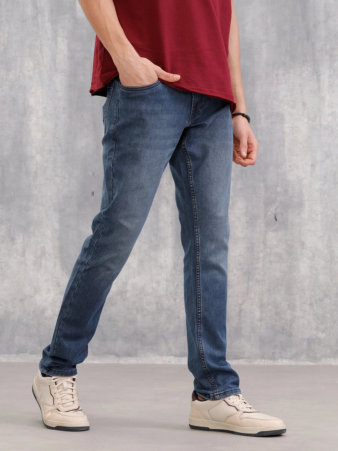 Slim Fit Dk Washed Dobby Jeans I Blue