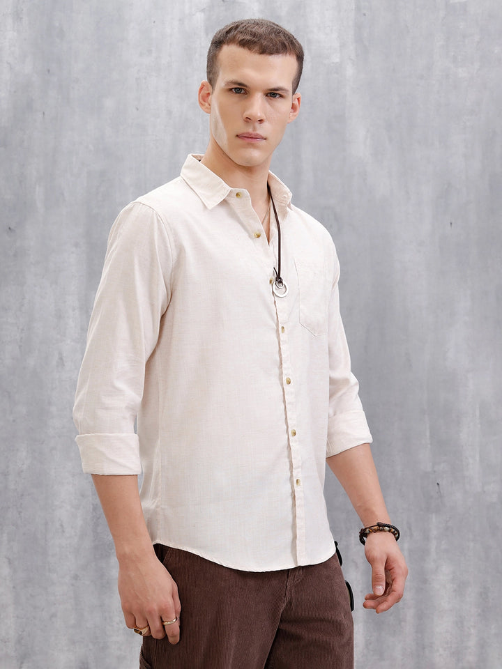 Textured Pure Cotton Shirt | Beige