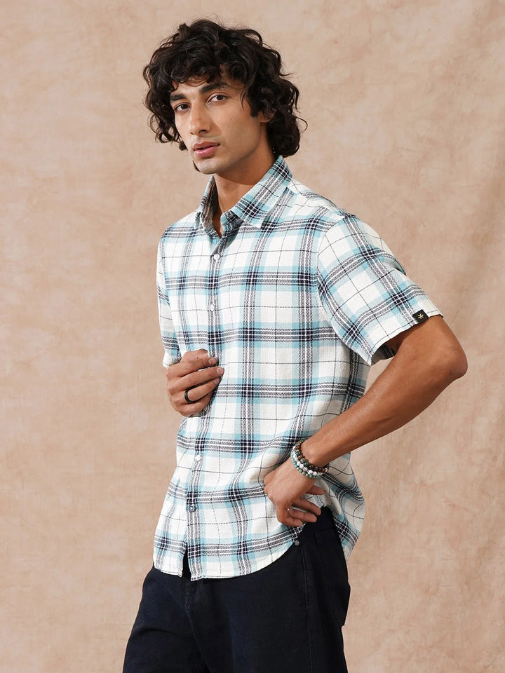 Textured Checks Comfort Fit Shirt | Blue