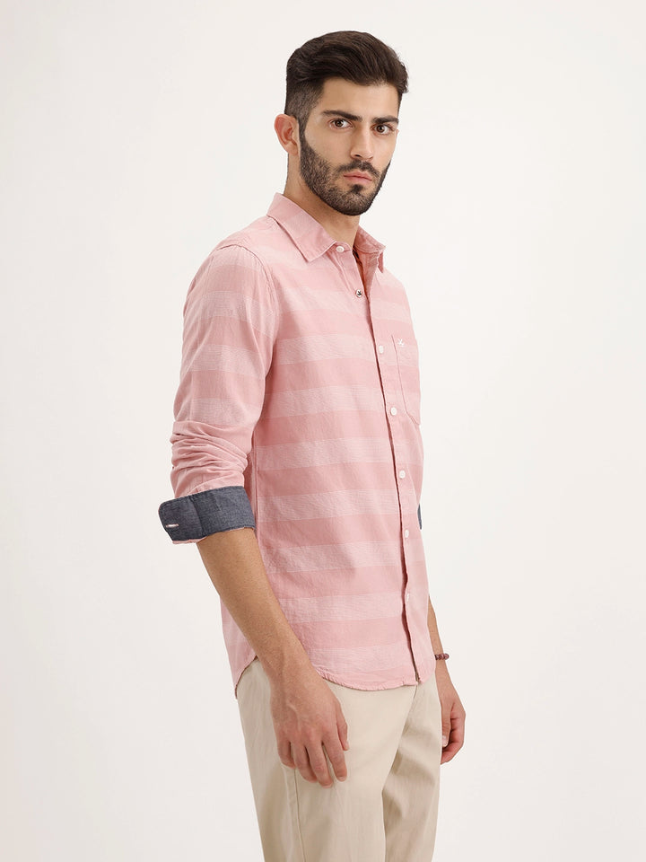 Regular Fit Striped Full Sleeve Shirt |Pink