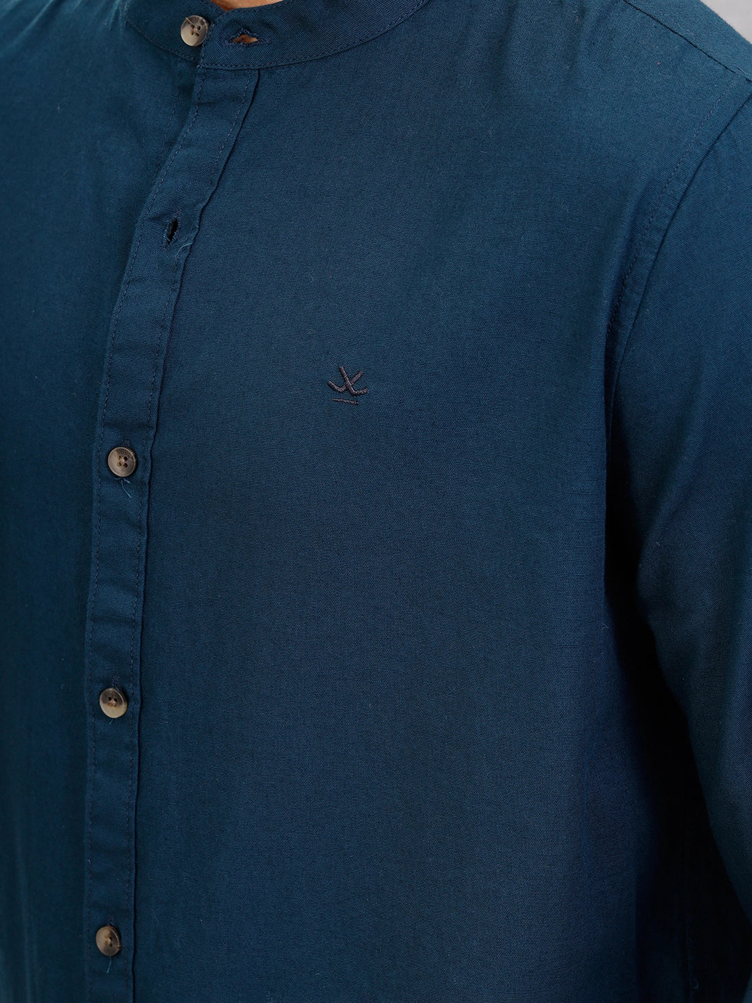 Regular Fit 100% Cotton Solid Shirt | Dark Blue