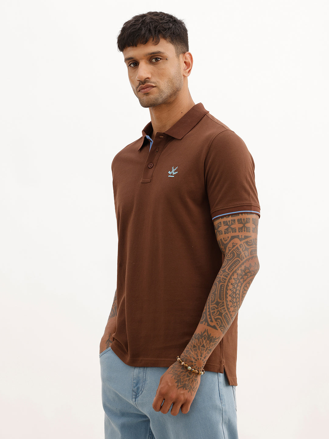 Classic Contrast Tipping Sleeves Polo T-Shirt | Brown | WWTS251F