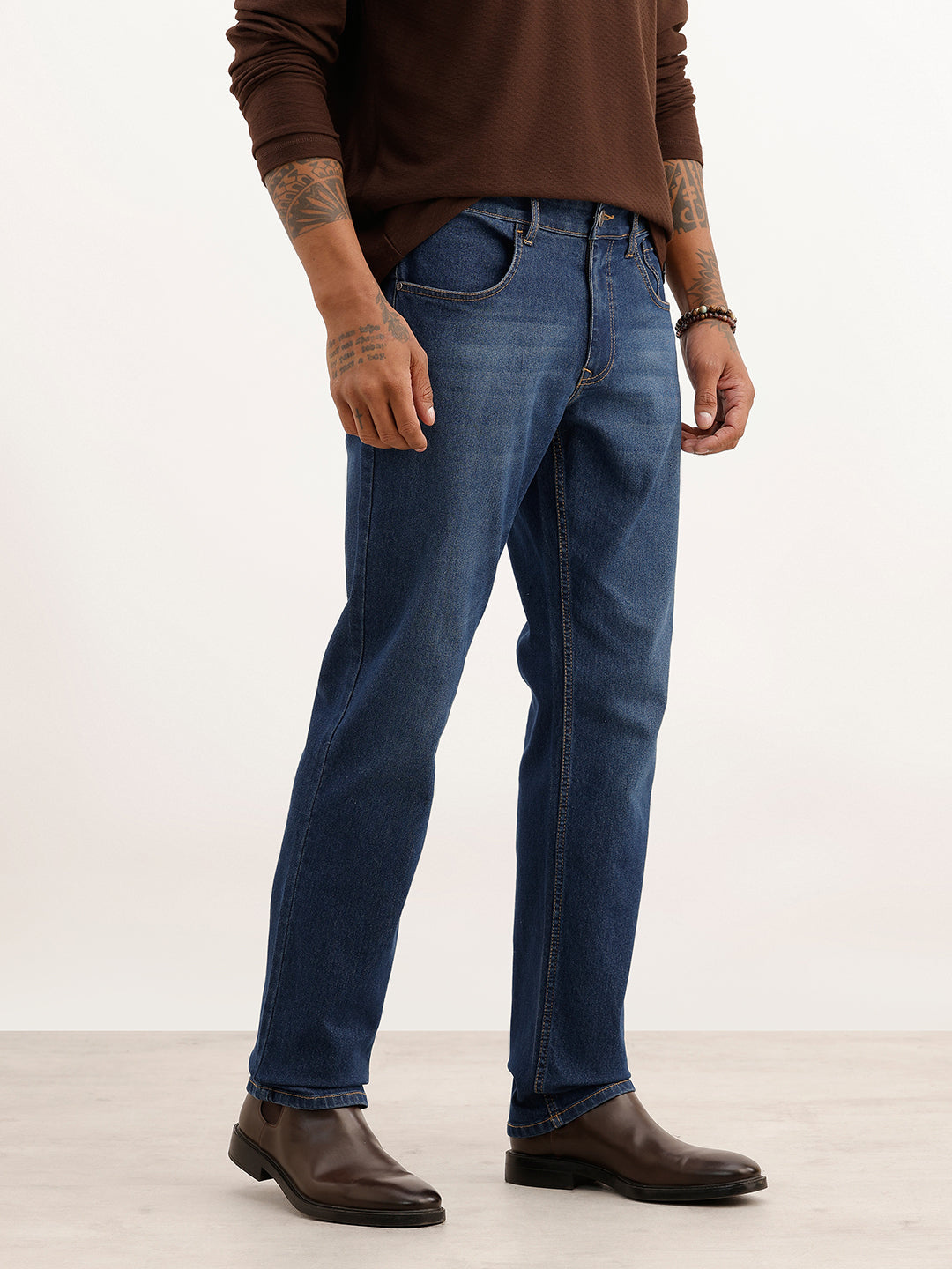Faded Straight Fit Denim Jeans | Blue