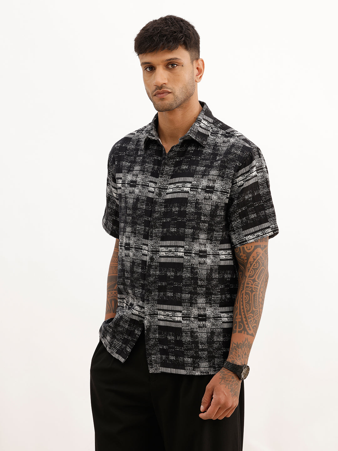 Classic Comfort Fit Jacquard Shirt | Black