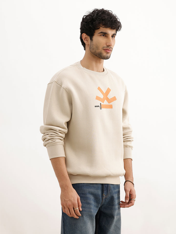 Comfort Fit Placement Printed Sweatshirt | Beige