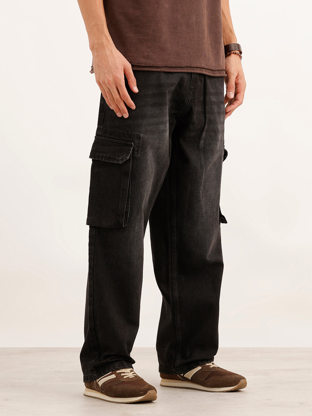 Faded Loose Fit Denim Cargo | Black