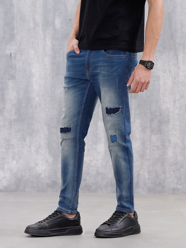 Men Casual Skinny Crop Jeans | Med Stone