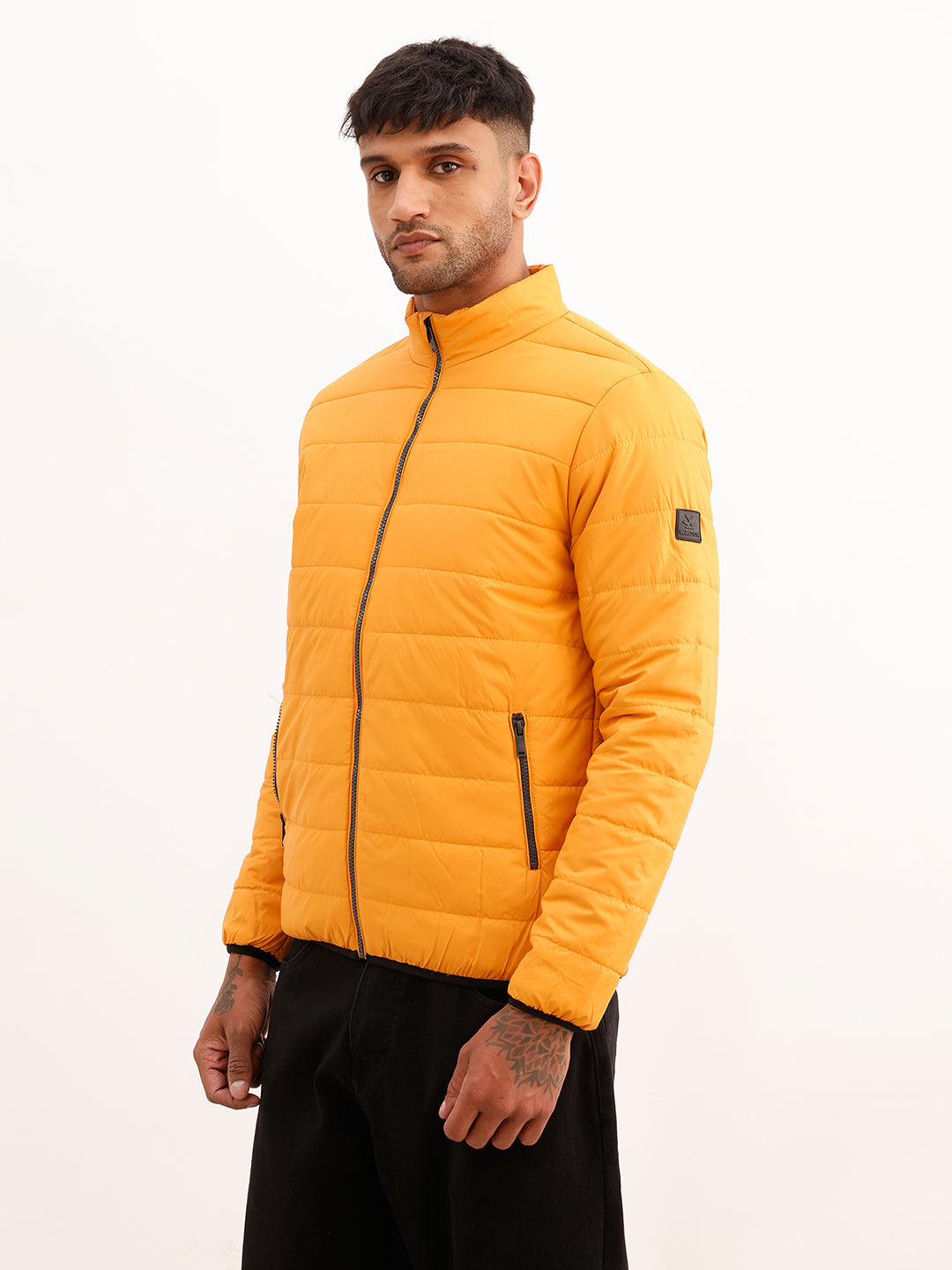 Solid Regular Fit Puffer Jacket | Yellow