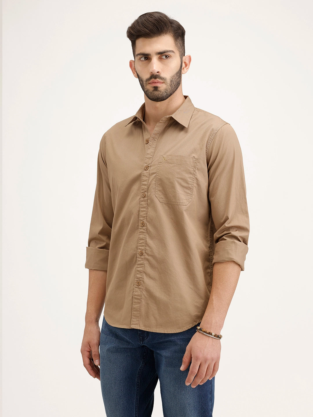 Solid Regular Fit Full Sleeve Shirt | Khaki