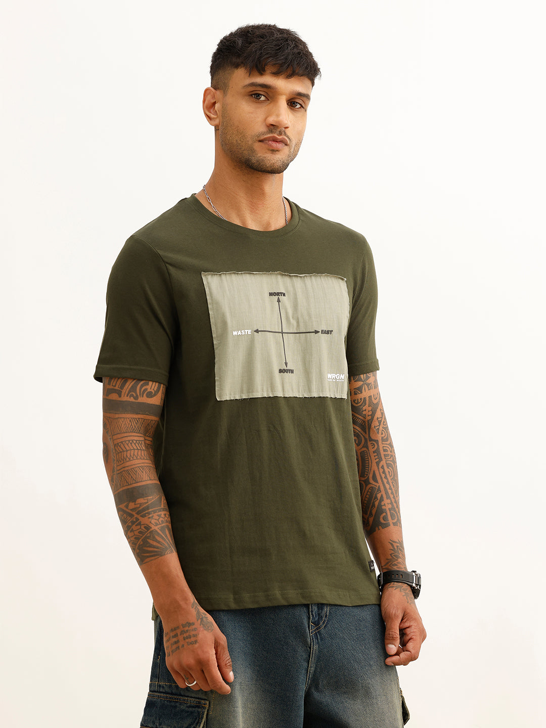 Slim Fit Patch Detail T-Shirt | Olive